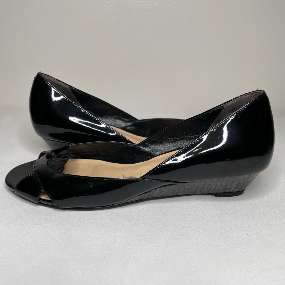 Cole Haan Nike Air Darlene Black Patent Leather Peep Toe Wedge Womens 6.5 AA